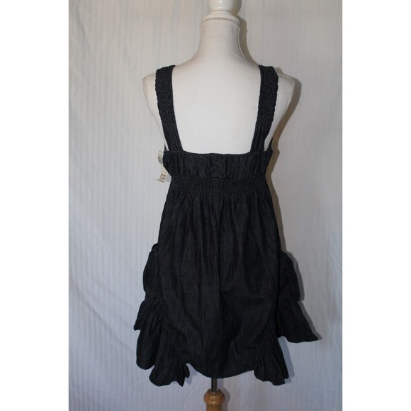 Vintage Levis Dark Blue Denim Ruffled Summer 100% Cotton Dress Sz S NWT! - Picture 2 of 5